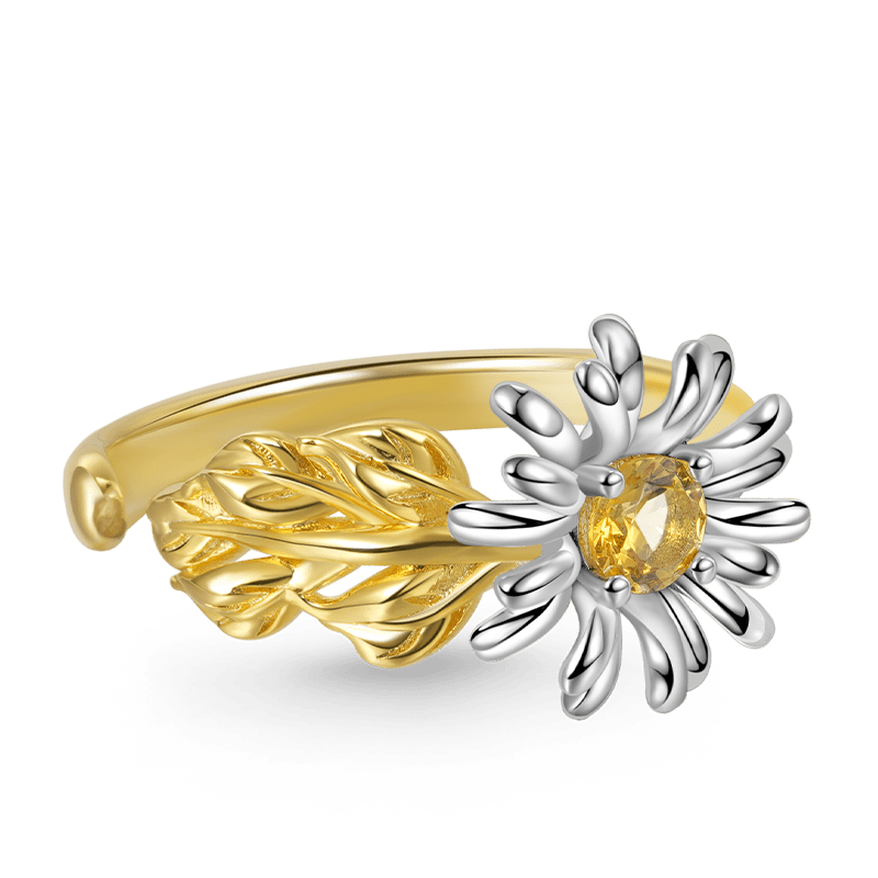 Adjustable Open Daisy Flower Ring 925 Sterling Silver 18K Gold Plated_2