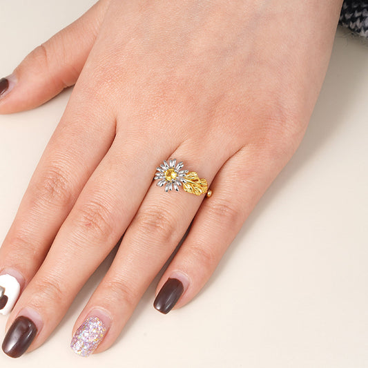 Adjustable Open Daisy Flower Ring 925 Sterling Silver 18K Gold Plated_5