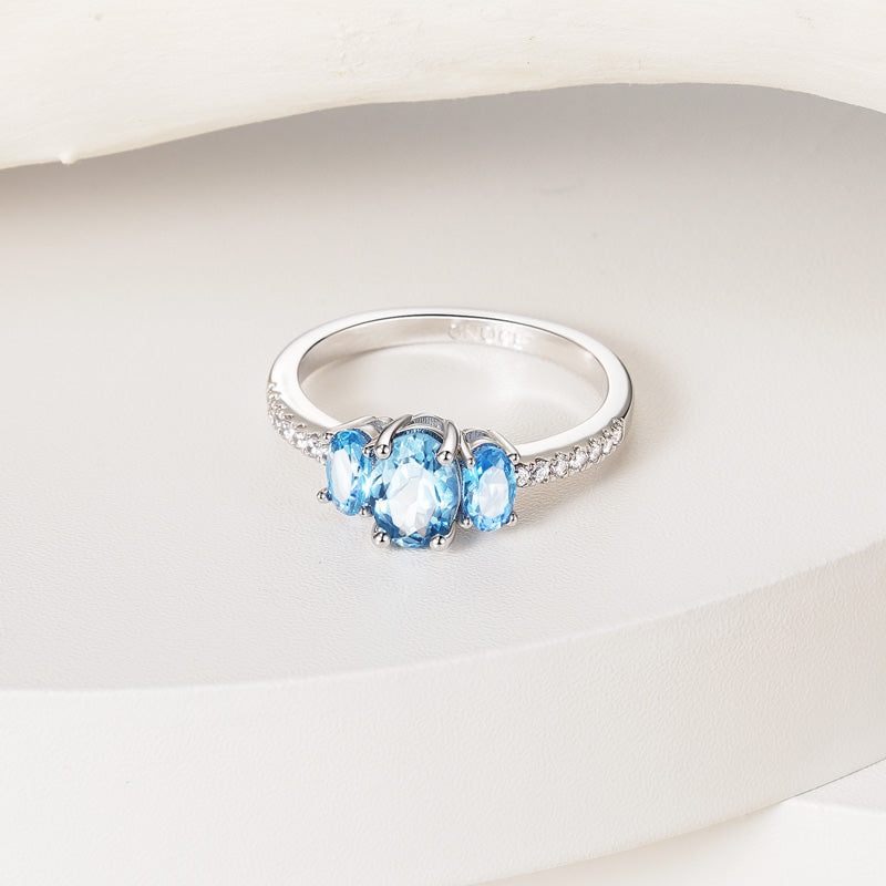 Sky Blue Three-Stone Engagement Ring 925 Sterling Silver_4