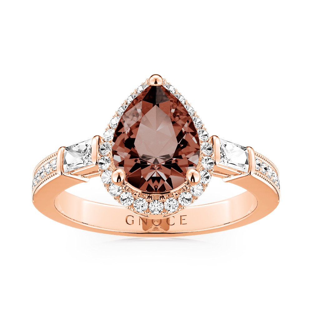 Sparkling Brown Teardrop Ring 925 Sterling Silver Inlaid with Clear CZ Stones_1