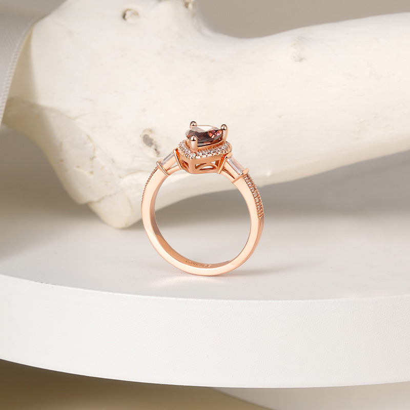 Sparkling Brown Teardrop Ring 925 Sterling Silver Inlaid with Clear CZ Stones_4