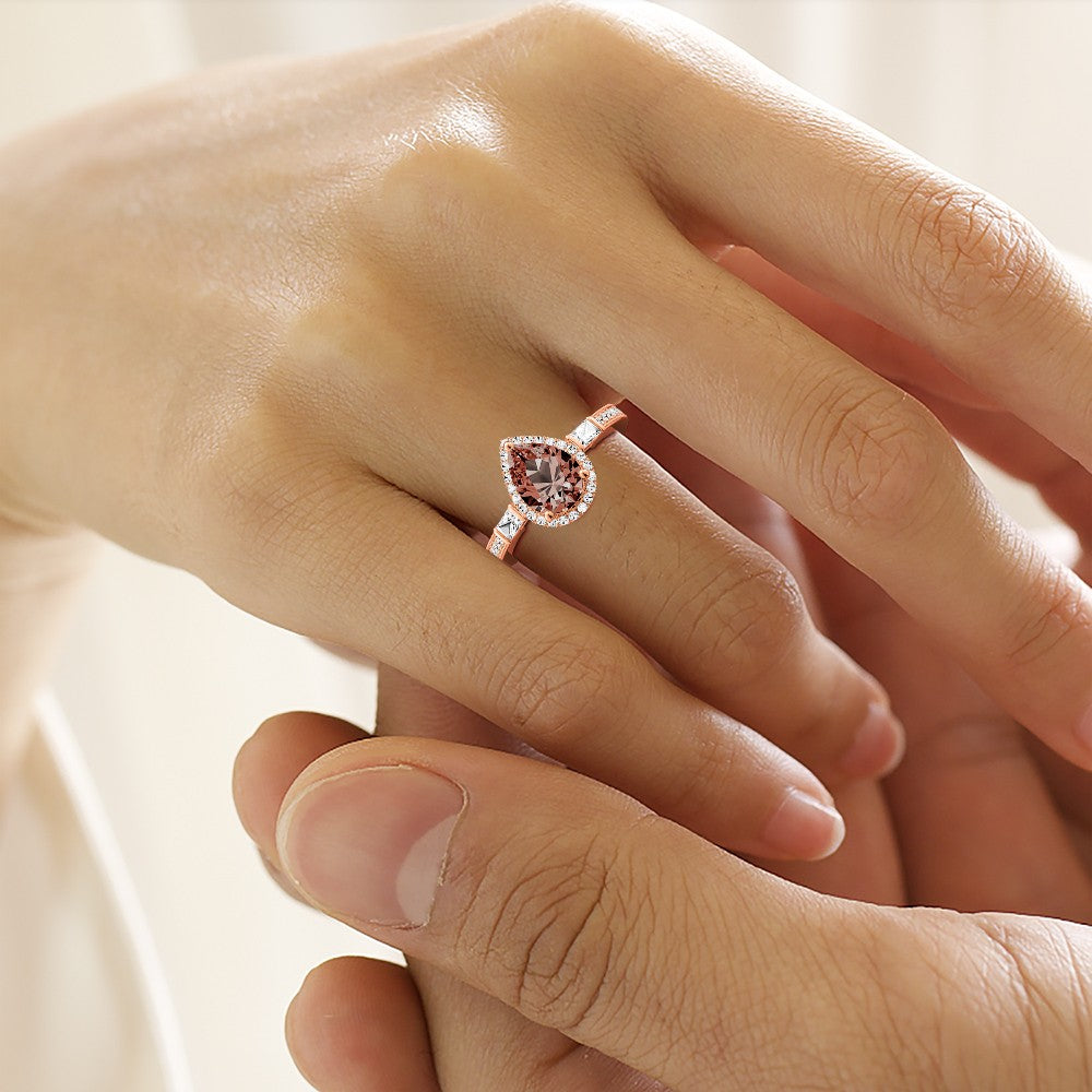 Sparkling Brown Teardrop Ring 925 Sterling Silver Inlaid with Clear CZ Stones_5