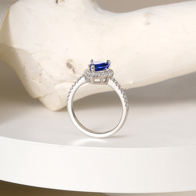 Royal Blue Heart-shaped Ring 925 Sterling Silver Pave with Clear CZ Stones_4