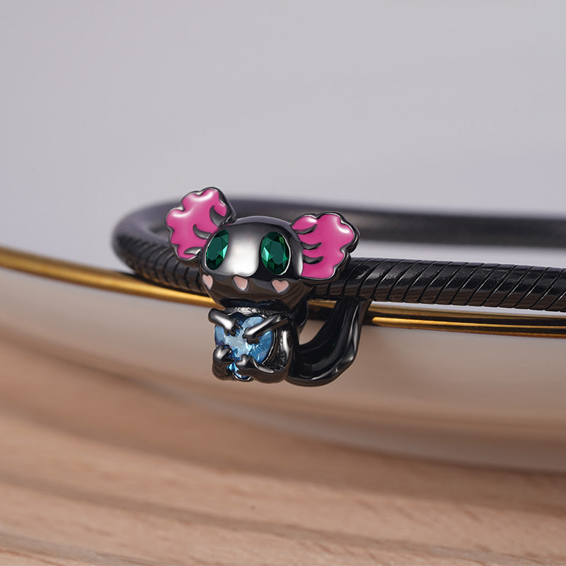 Mexican Axolotl Embraces Heart Gemstone Charm Bead Sterling Silver Black Plated_2