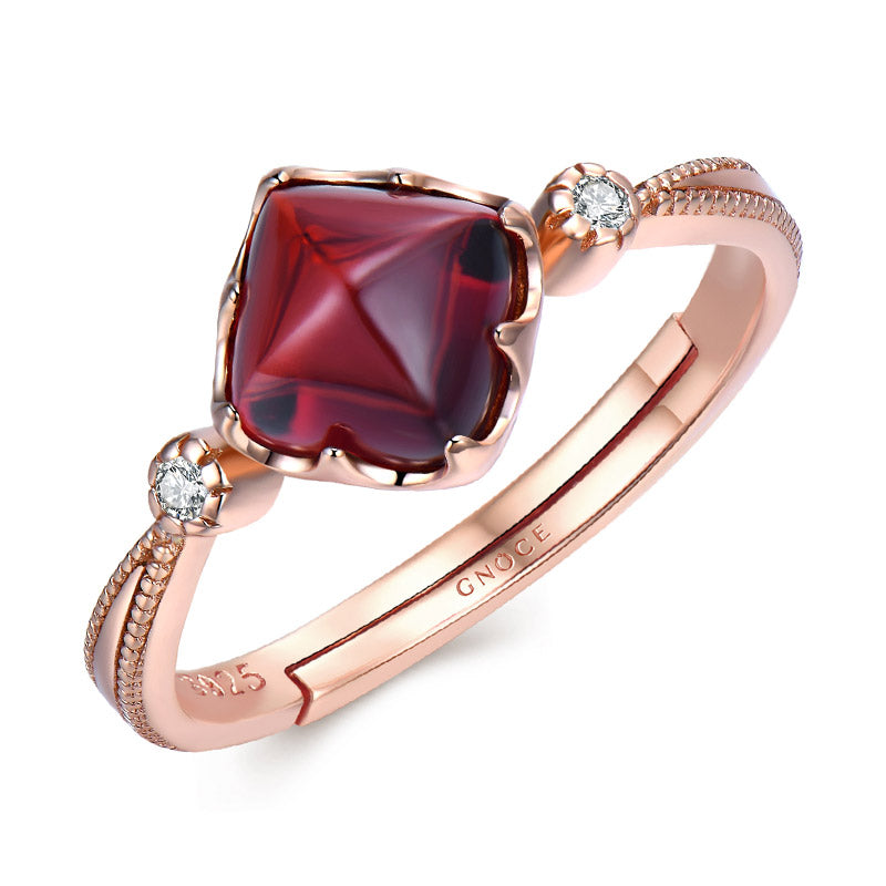 Adjustable Nature Mozambique Garnet Gemstone Ring 925 Sterling Silver 18k Rose Gold Plated_2