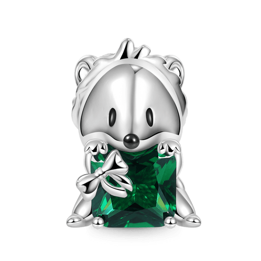 Hedgehog Embraces Square Gemstone Charm Bead 925 Sterling Silver_1
