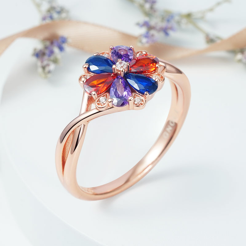Color Flower Gems Ring 925 Sterling Silver 18K Rose Gold Plated_4