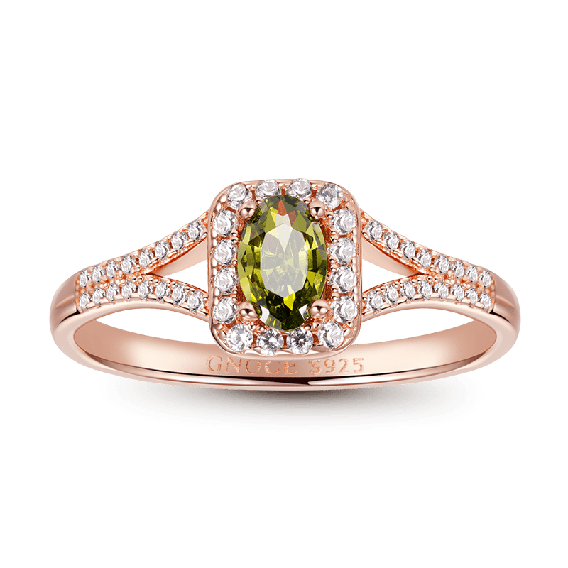 Olive Green Oval-Cut Ring 925 Sterling Silver 18k Rose Gold Plated_1