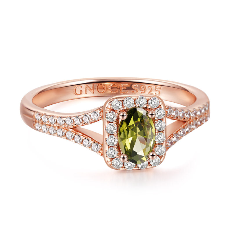 Olive Green Oval-Cut Ring 925 Sterling Silver 18k Rose Gold Plated_2