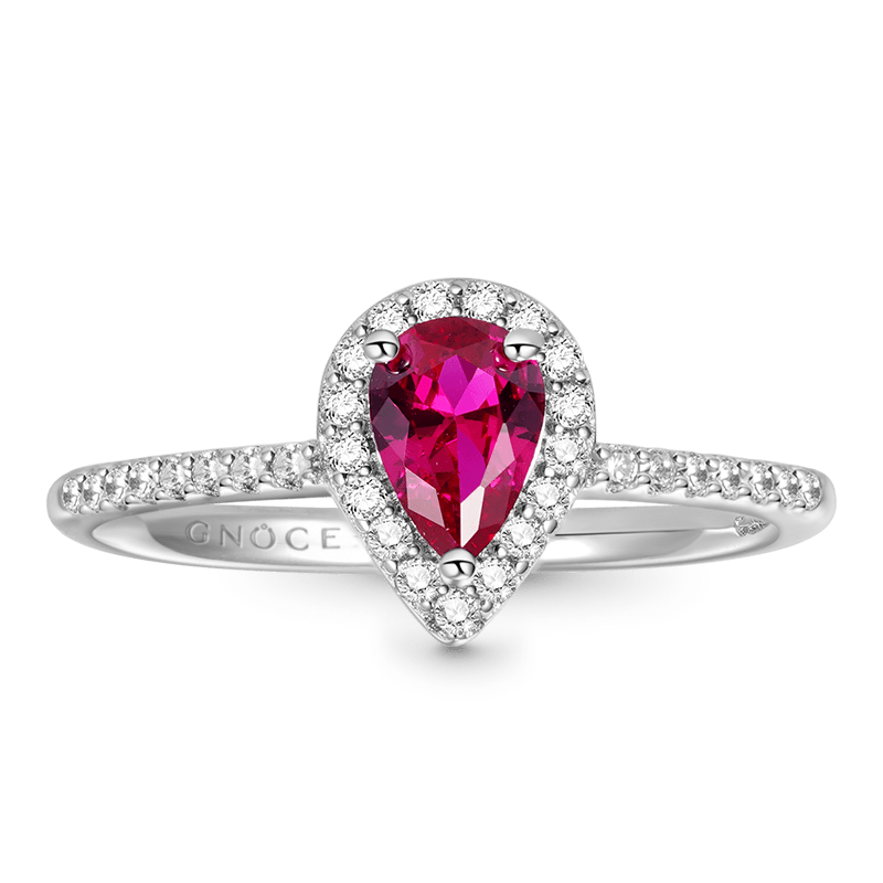Fuxia Teardrop Halo Ring 925 Sterling Silver Inlaid with Clear Gemstones_1