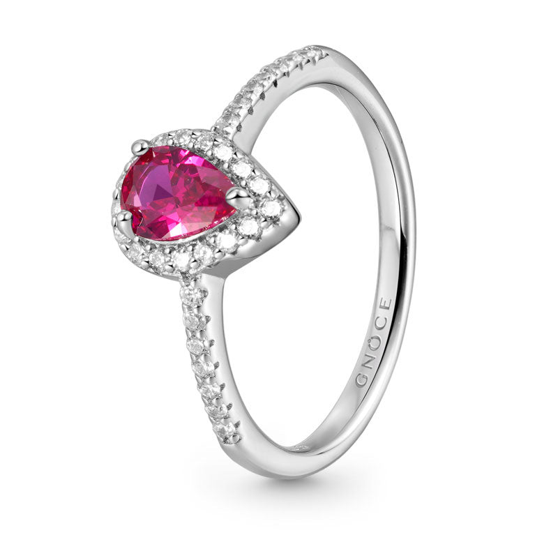Fuxia Teardrop Halo Ring 925 Sterling Silver Inlaid with Clear Gemstones_3