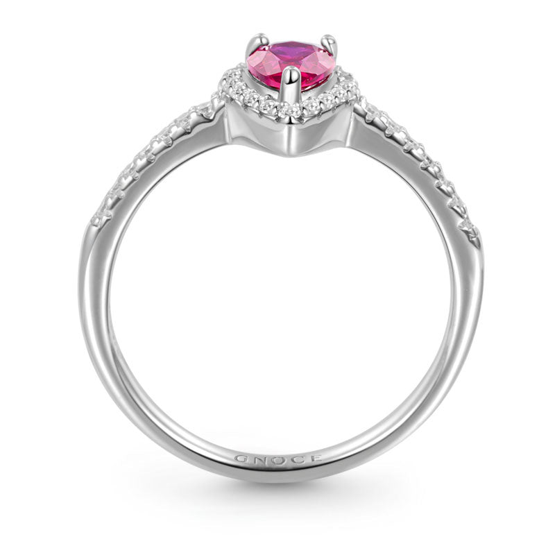 Fuxia Teardrop Halo Ring 925 Sterling Silver Inlaid with Clear Gemstones_4