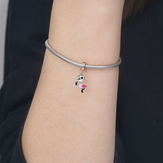 Flamingo Embraces Heart Gemstone Pendant Dangle Charm 925 Sterling Silver_4