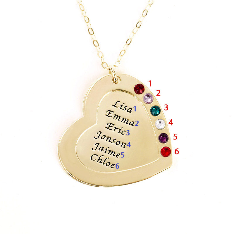 Personalized Heart Family Multi Name Necklace Sterling silver inlaid with Birthstones Mother's Day Gift_4