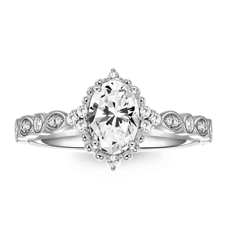 Vintage Oval Engagement Ring 925 Sterling Silver Inlaid with Clear Gemstones_1