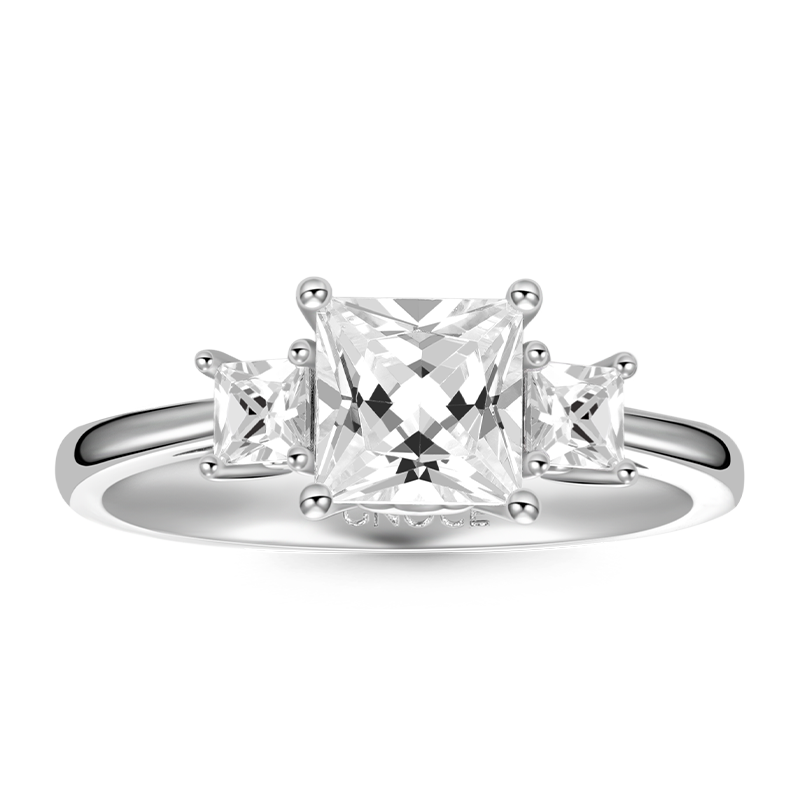 Clear Three-Stone Ring 925 Sterling Silver with Gemstone_1