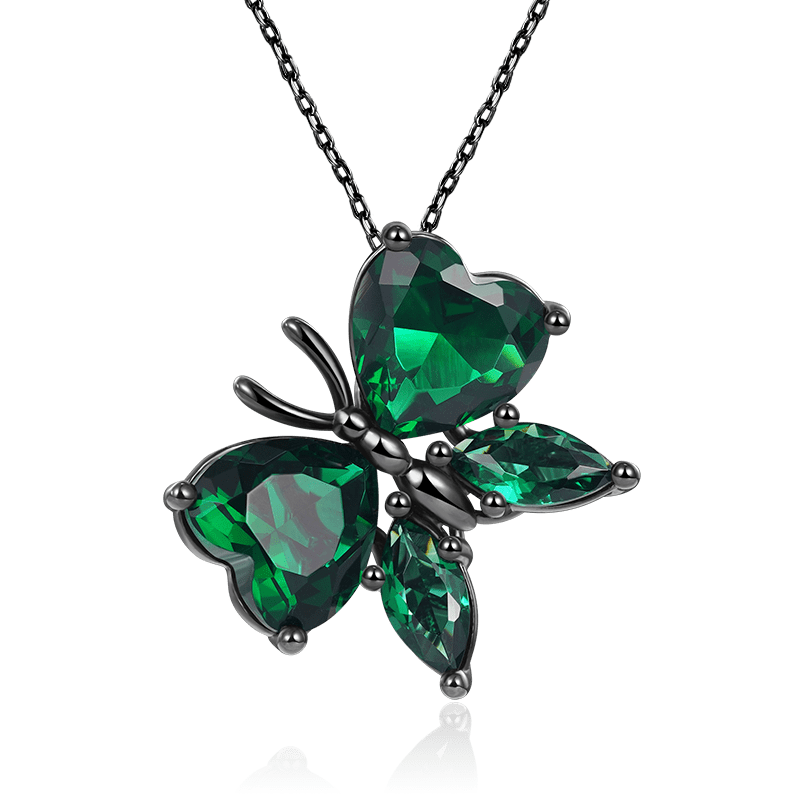 Green Butterfly Necklace 925 Sterling Silver Black Plated with CZ Stones_1