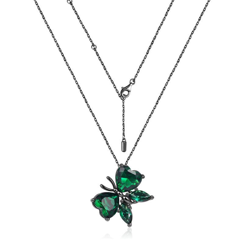 Green Butterfly Necklace 925 Sterling Silver Black Plated with CZ Stones_2
