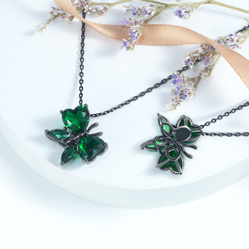 Green Butterfly Necklace 925 Sterling Silver Black Plated with CZ Stones_3