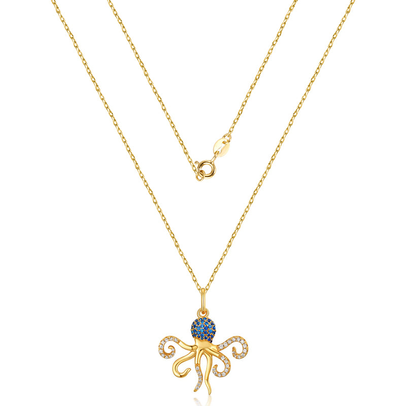 Octopus Necklace Inlaid with Shiny Spinels Gold Plated Sterling Silver_2