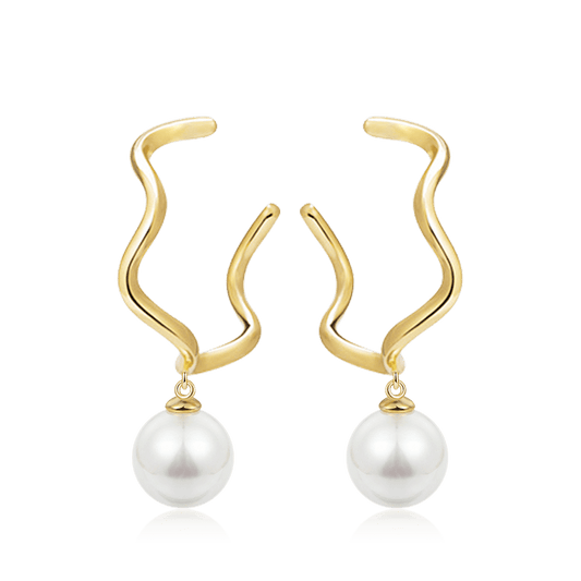 Geometric Pearl Dangle Earrings 925 Sterling Silver 18K Gold Plated_1