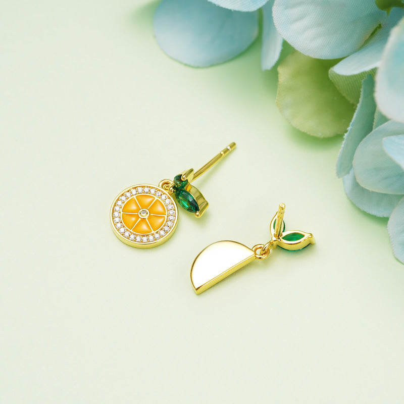 Fresh Lemon Stud Earrings 925 Sterling Silver with Yellow Enamels & CZ Stones_2