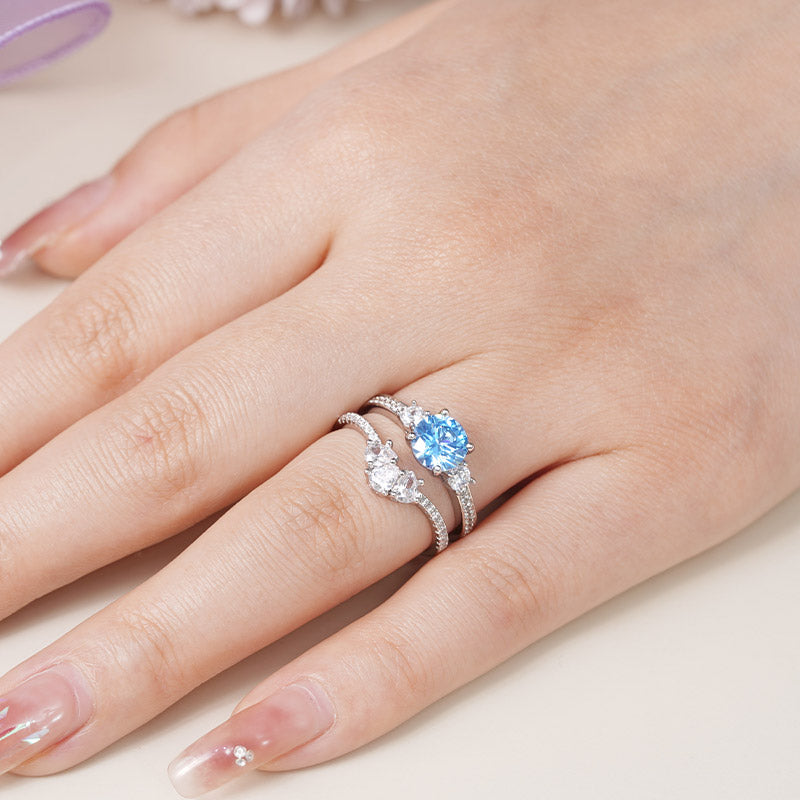 Gnoce Classic Blue Round-cut Sparkle Wishbone Ring Set_6