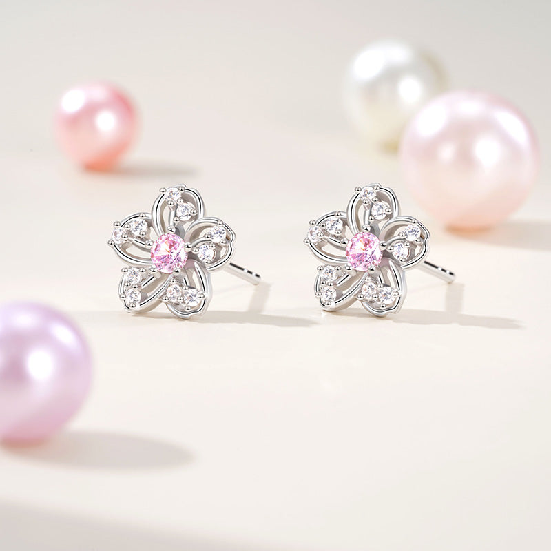 Gnoce Sparkling Cherry Blossoms Stud Earrings_2