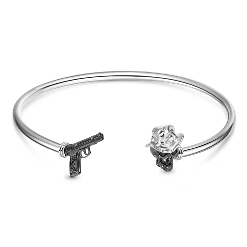 Gnoce Skull & Gun Open Removable Bangle Bracelet_1