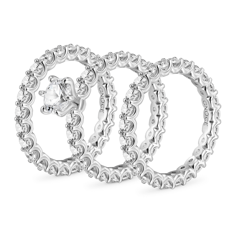 Gnoce Sparkling Round Cut Stackable Ring Set_2