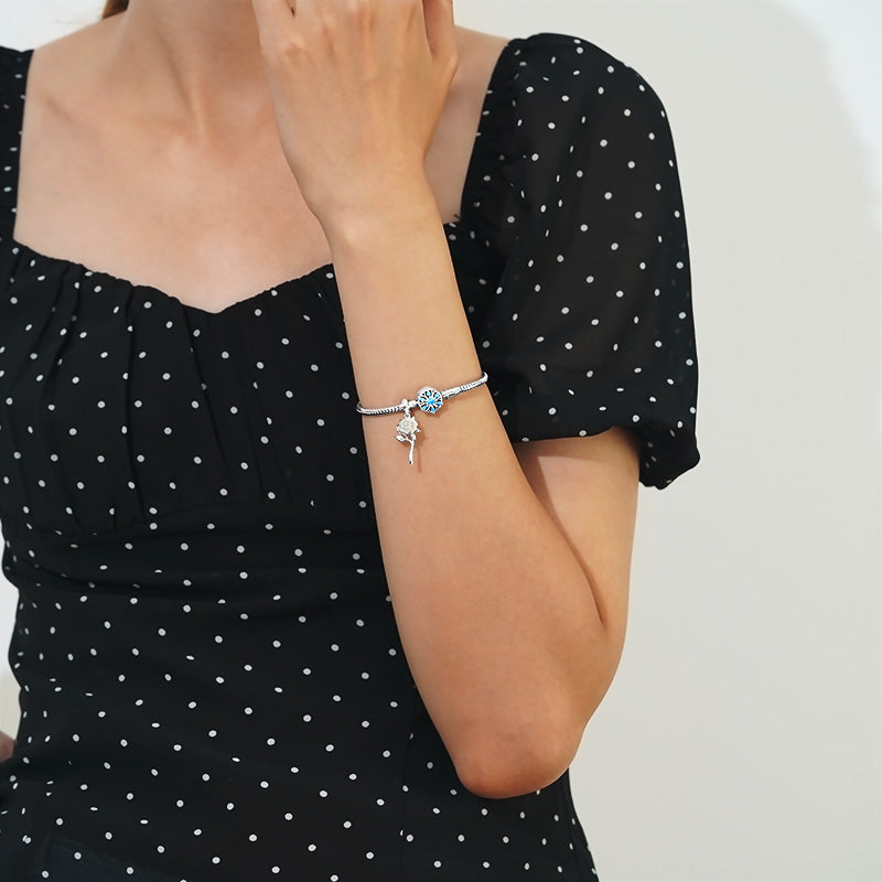 Gnoce Blue Flower Primula Basic Snake Chain Bracelet_4