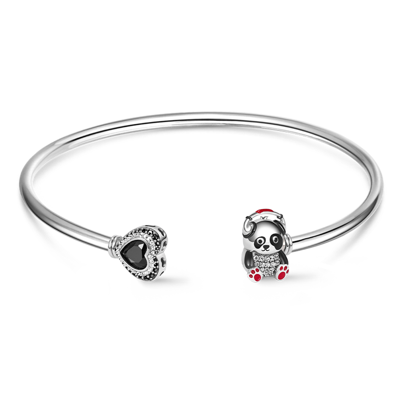 Gnoce Cute Panda & Love Heart Open Removable Bangle Bracelet_1