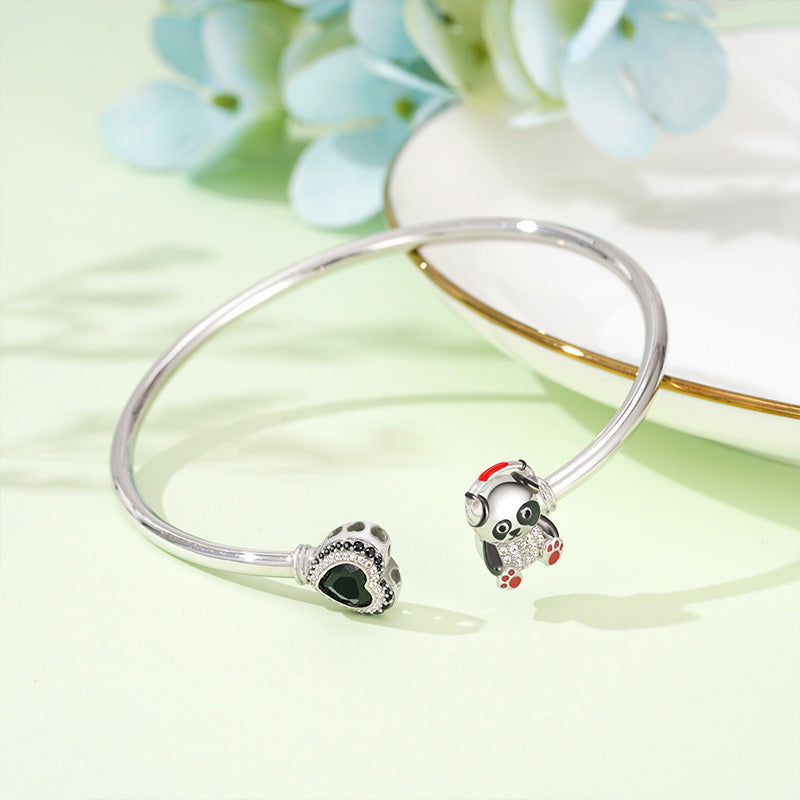 Gnoce Cute Panda & Love Heart Open Removable Bangle Bracelet_3