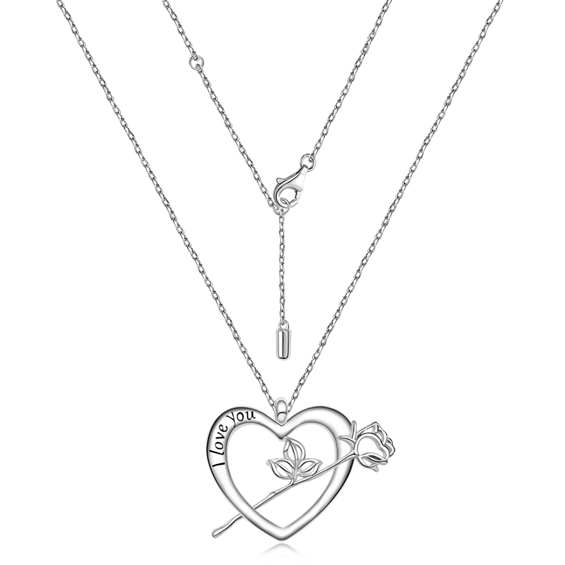 Gnoce “I Love You” Rose Flower Hear Necklace_2