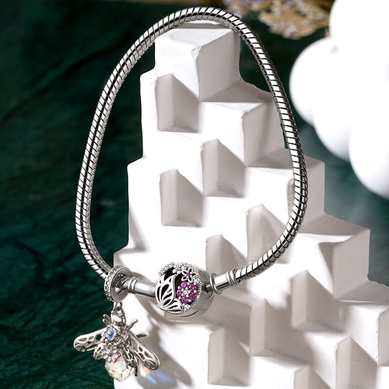 Gnoce Pink Flower Basic Snake Chain Bracelet_3