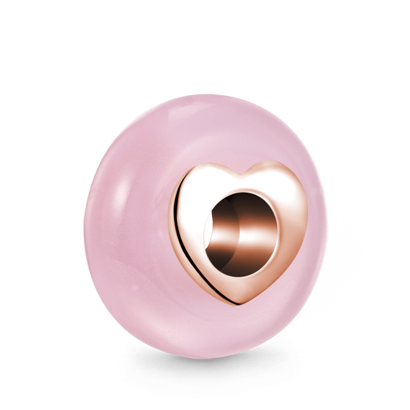 Natural Rose Quartz Charm Bead 925 Sterling Silver 18K Rose Gold Heart Hole_2