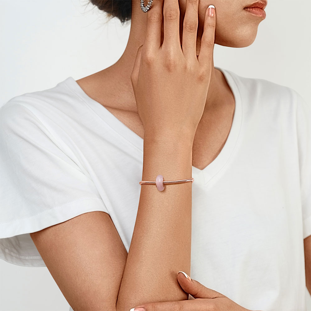 Natural Rose Quartz Charm Bead 925 Sterling Silver 18K Rose Gold Heart Hole_4