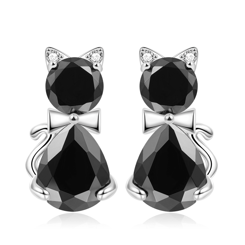 Gnoce Sparkling Black Cat Stud Earrings_1