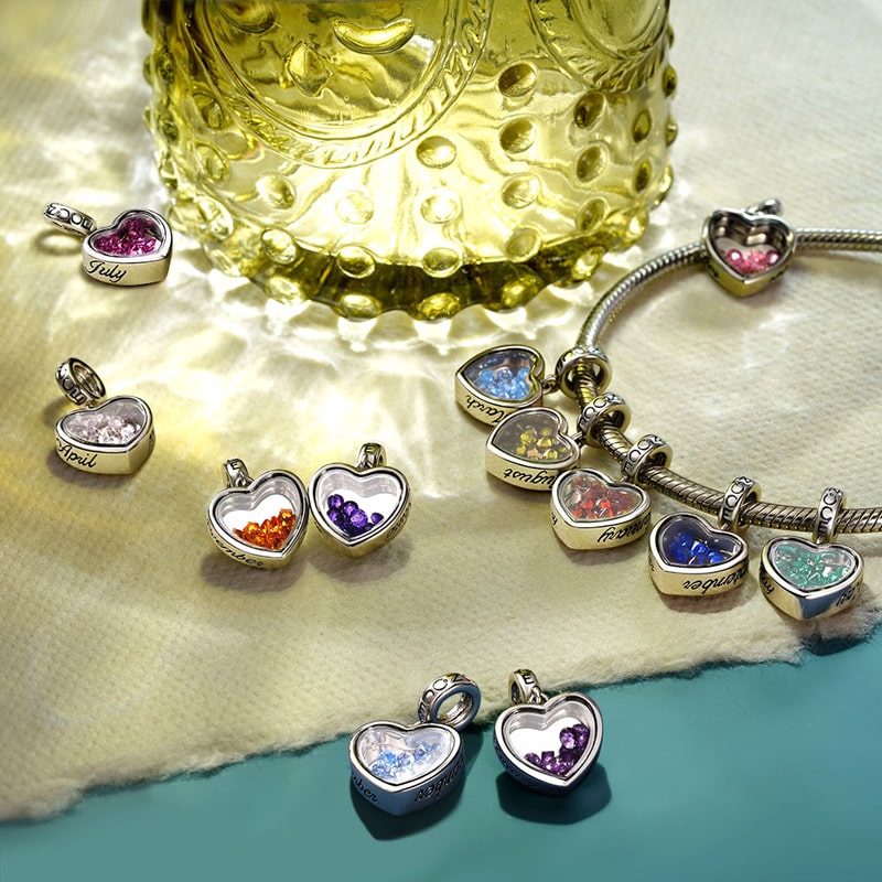Gnoce Aug.Birthstone Heart Personalized Photo Pendant Dangle Charm_2