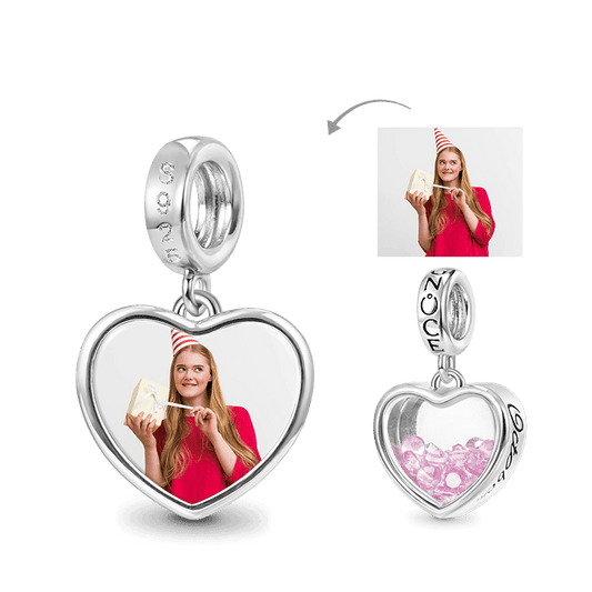 Gnoce Oct.Birthstone Heart Personalized Photo Pendant Dangle Charm_1