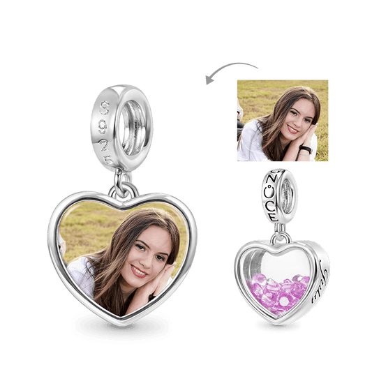 Gnoce Jul.Birthstone Heart Personalized Photo Pendant Dangle Charm_1