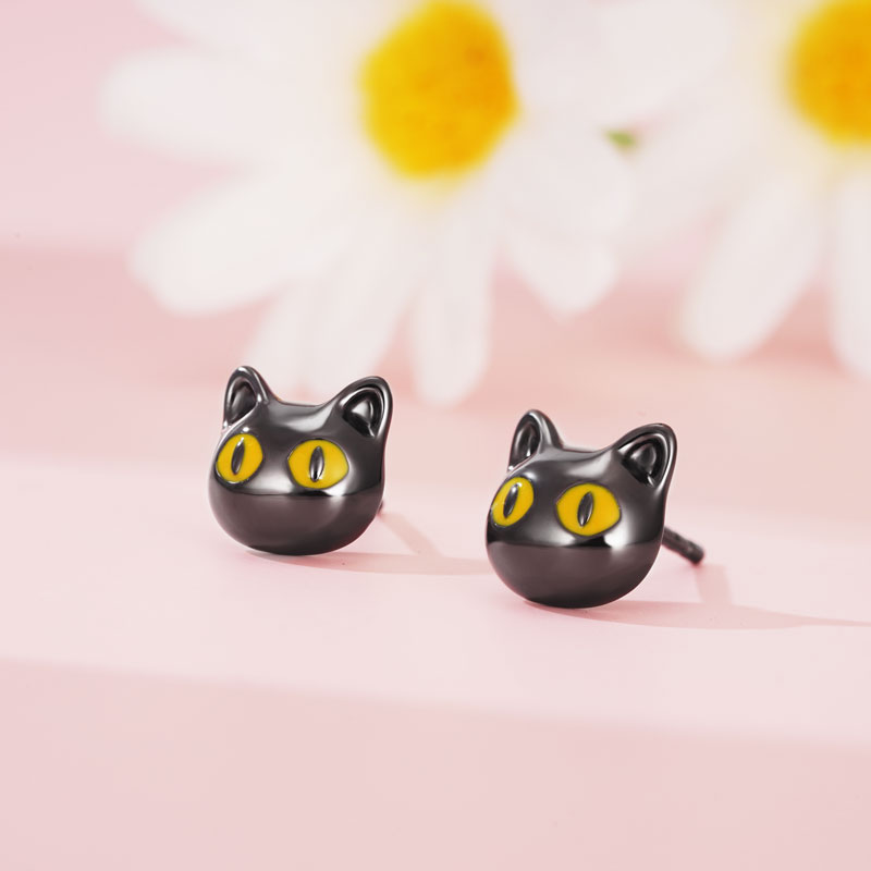 Gnoce Black Cat Stud Earrings_2