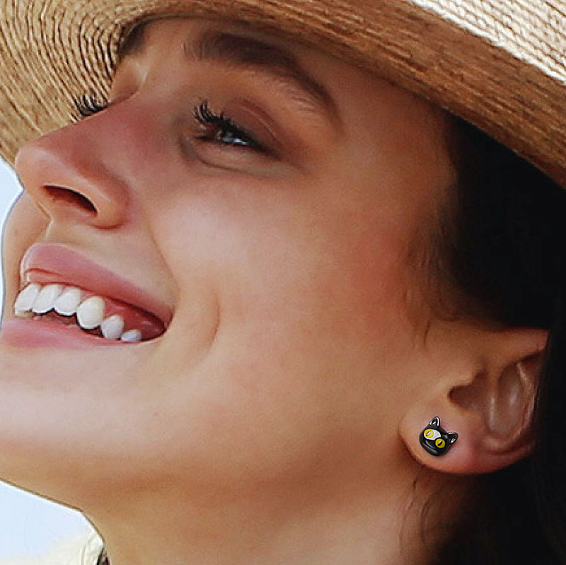 Gnoce Black Cat Stud Earrings_4