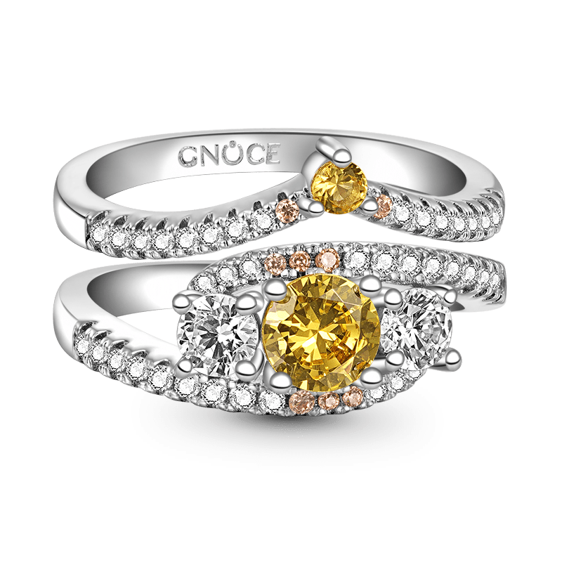 Gnoce Sparkle Yellow Round-cut Wishbone Stackable Ring Set_2