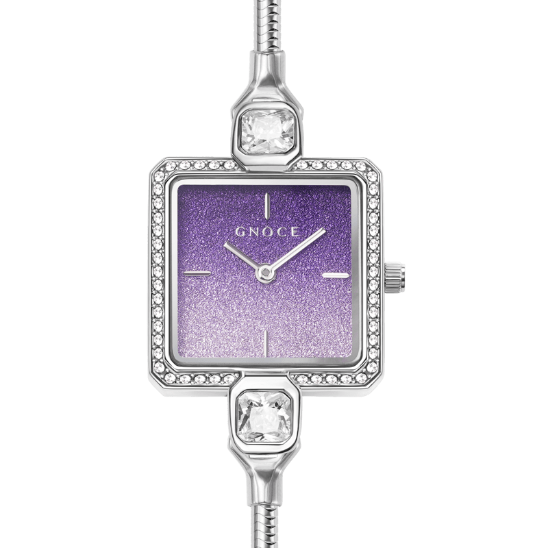 Bracelet Square Watch with Purple Glitter Dial can be Personalized with Charms_1