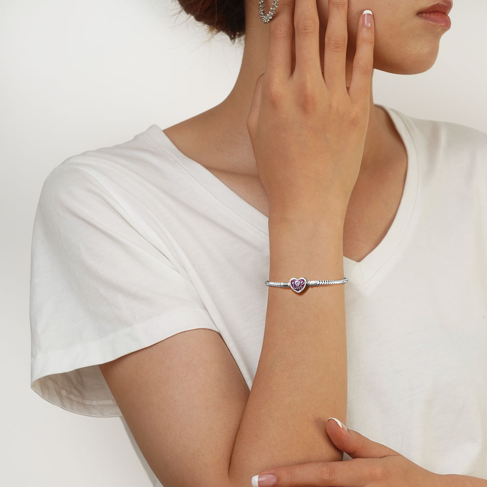 Gnoce Lucky Heart Engravable Basic Snake Chain Bracelet_4