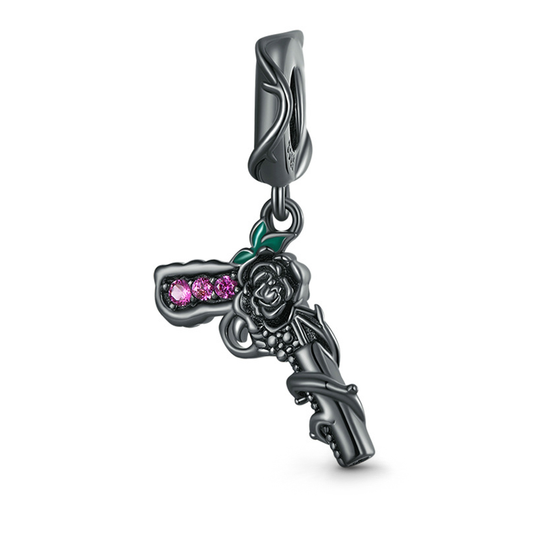 Gnoce Black Rose Pistol Gun Pendant Dangle Charm_1