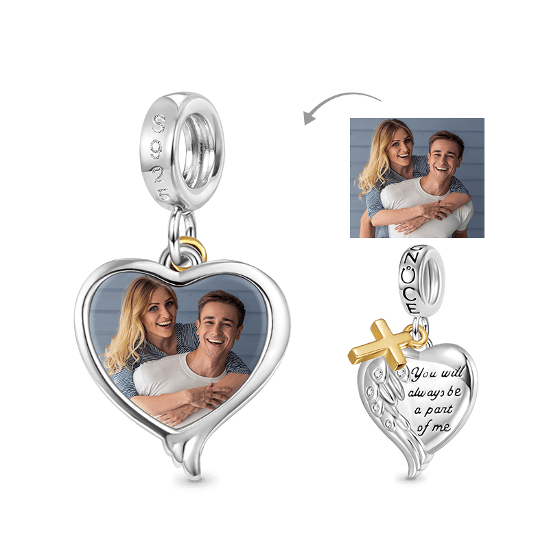 Gnoce Angel Wing Heart Personalized Photo Pendant Dangle Charm_1