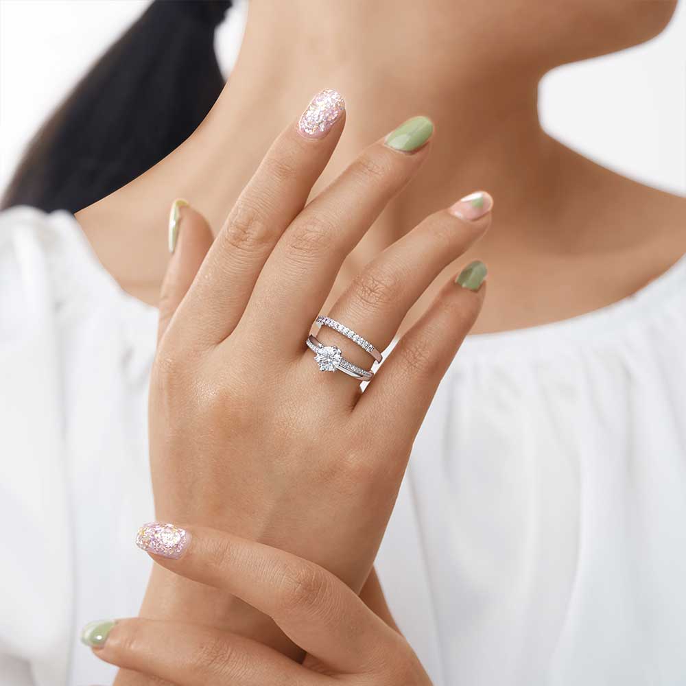 Gnoce Double Clear Round Cut Stackable Ring Set_4