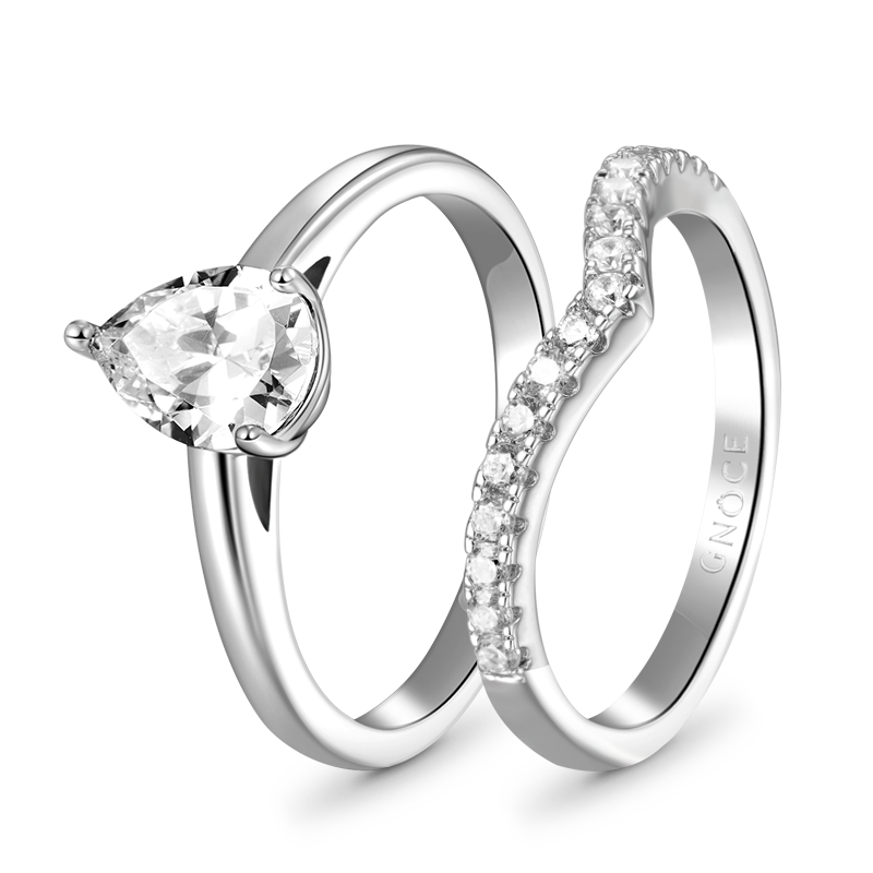 Gnoce Classic Pear Cut Wishbone Stackable Ring Set_2